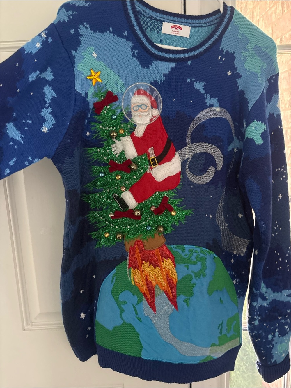 Holiday Time Blue and Navy Knit Holiday Sweater